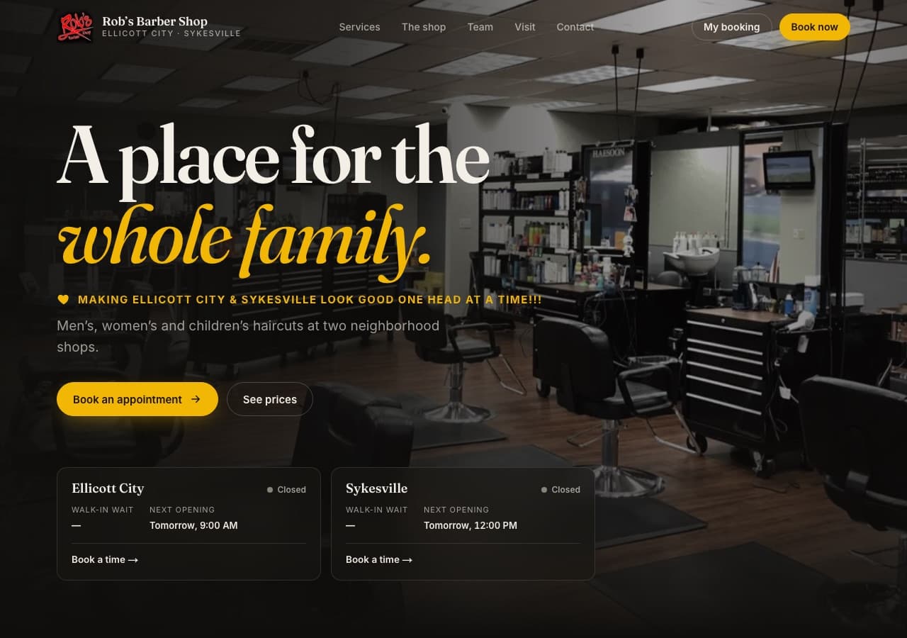 The Rob’s Barber Shop homepage